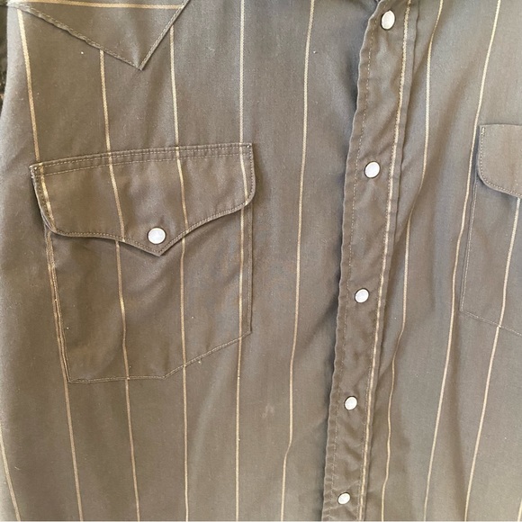 Vintage Pearlsnap Western Shirt Flying R Ranchwear Made in USA Brown Stripe 17.5 - Picture 3 of 9